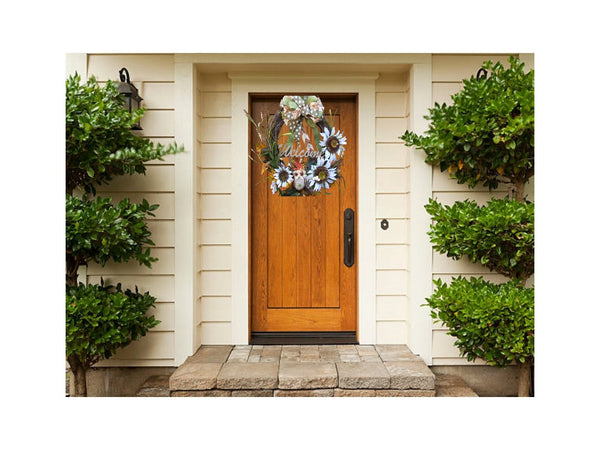 Fall Autumn Thanksgiving Oval Grapevine Sunflower Owl Front Door Wreath