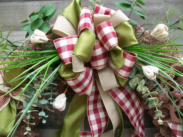 Large Burgandy & Beige Welcome All Occasion Country Farmhouse Wreath