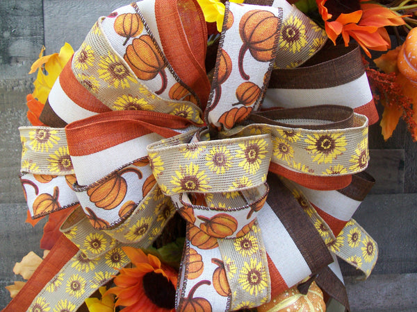 Orange Yellow Red Fall Harvest Thanksgiving Grapevine Pumpkin Gourd Wreath