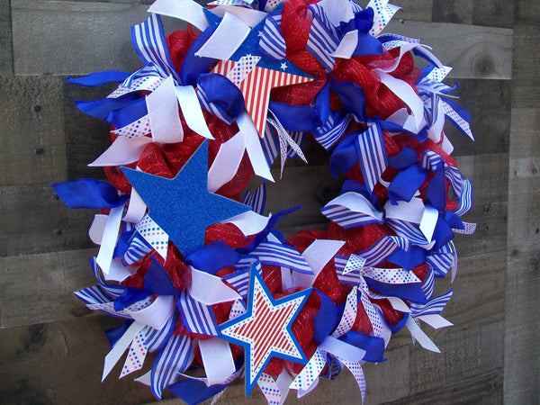 Red White Blue Patriotic Americana USA Mesh Wreath