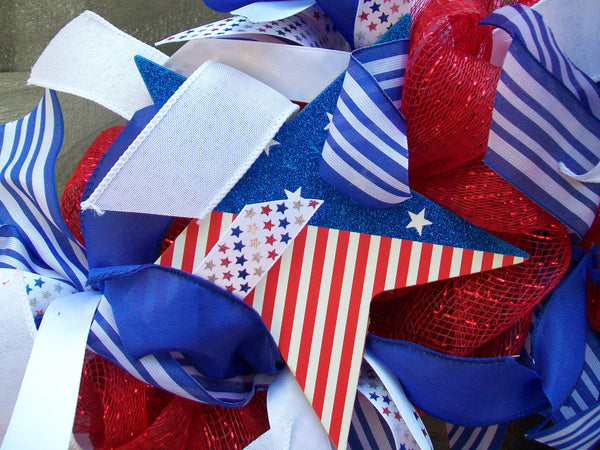 Red White Blue Patriotic Americana USA Mesh Wreath