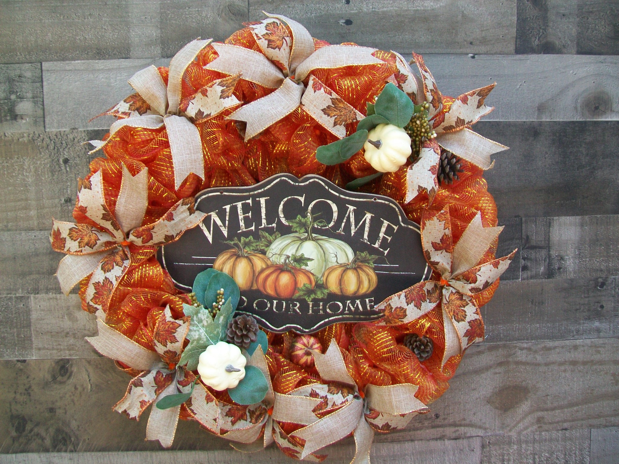 Orange Mesh Welcome Fall Autumn Thanksgiving Harvest Mesh Wreath