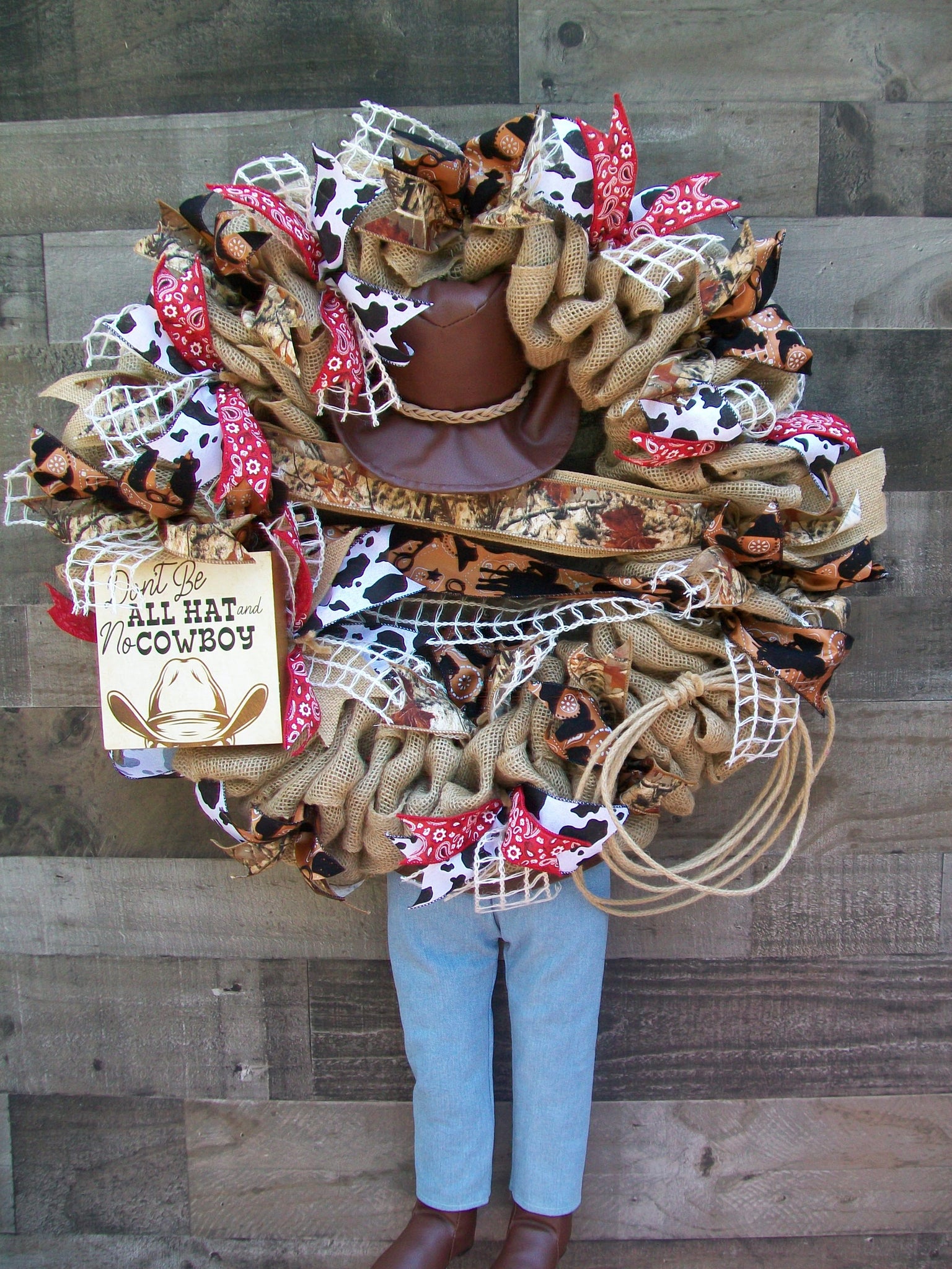 Western Cowboy Rodeo Large Burlap All Occasion Country Front Door Wreath