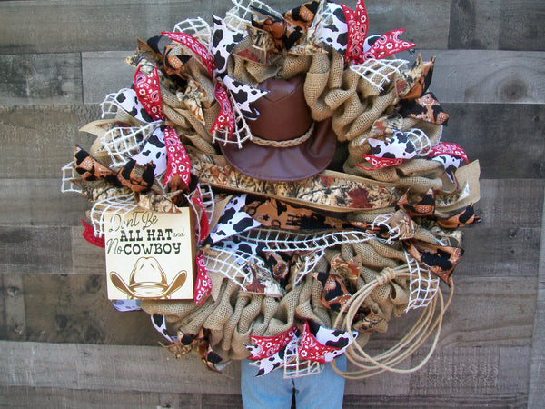 Western Cowboy Rodeo Large Burlap All Occasion Country Front Door Wreath