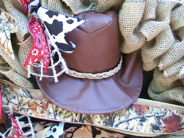 Western Cowboy Rodeo Large Burlap All Occasion Country Front Door Wreath
