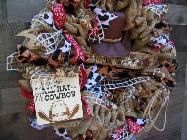 Western Cowboy Rodeo Large Burlap All Occasion Country Front Door Wreath