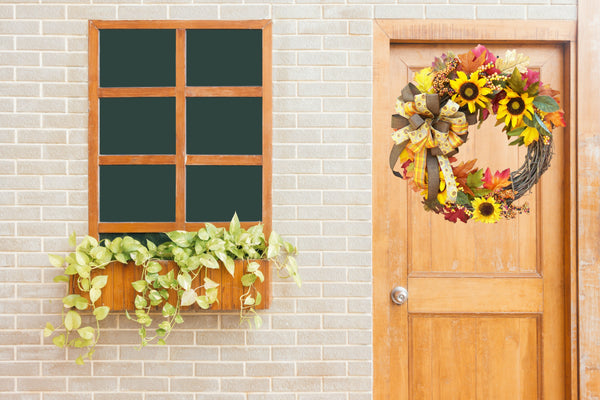Grapevine Fall Autumn Wreath with Yellow Sunflowers & Bow