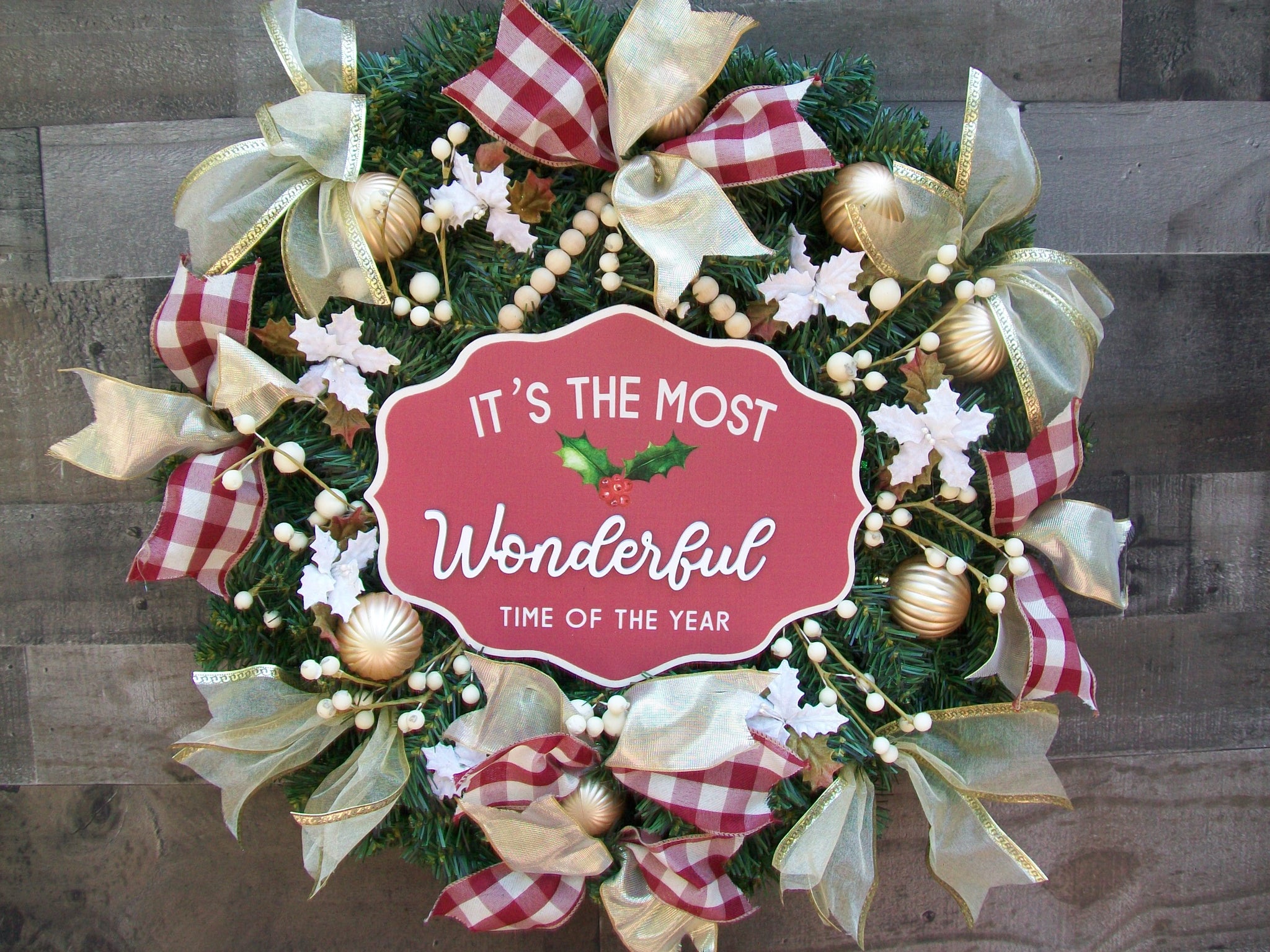 Burgundy & Gold Christmas Pine Mantle Front Door Wreath