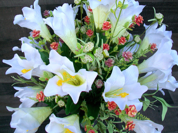 Easter Lilies Cemetery Cone Floral Arrangement for Graveyard Gravesite