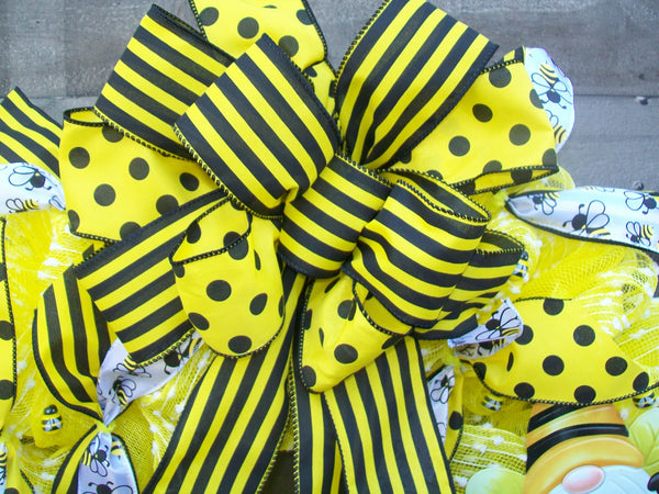 Spring Summer Handmade Yellow and Black Bumblebee Mesh Front Door Wreath