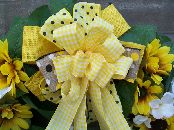 Yellow & Cream Spring Summer Grapevine Wreath with Sunflowers and Hydrangeas